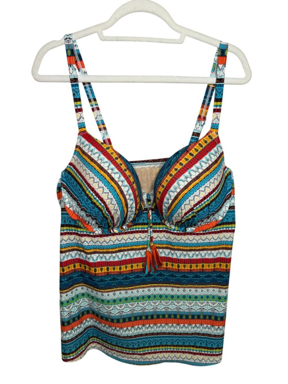 Cacique Tankini Swim Top 42DD Multicolor Tribal Print Underwire Plus Size